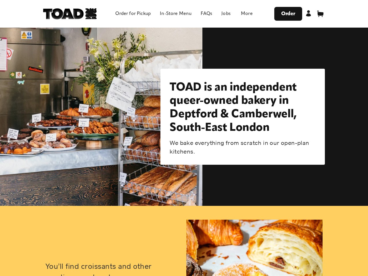 TOAD Bakery website homepage